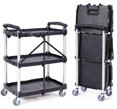 Immagine prodotto di Carrello di servizio - Carrello multiuso 107x17x39cm, portata 74,8kg - Carrello da cucina in polipropilene con 3 scomparti e ruote piroettanti - Carrello da nicchia, da officina e di servizio