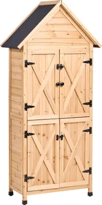 Produktbild von BELIANI Gartenschrank Naturfarben aus Tannenholz mit Türen Einlegeböden Wetterbeständig Robust Gerätehaus Geräteschuppen Aufbewahrung Stauraum Garten