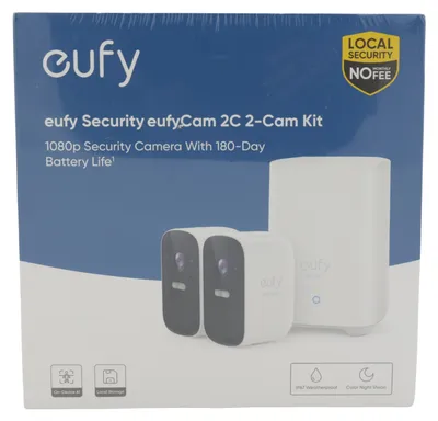 Image de Anker eufy Security eufyCam 2C système de sécurité sans fil, kit double caméra, 1080p, vision nocturne, blanc