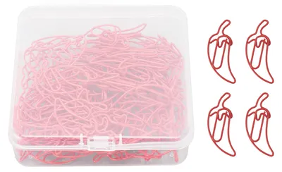 Produktbild von 100 Stück rote, pfefferförmige, niedliche dekorative Büroklammer mit transparenter Box für das Büro