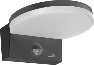 A close-up studio shot of a gray LED motion sensor light.