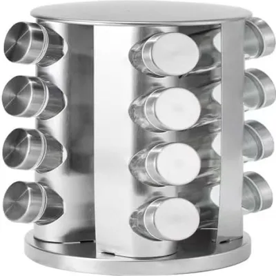 Produktbild von Drehbarer Gewürzständer mit 16 Gläsern, 360°-Drehung, Gewürzorganizer aus Edelstahl, Gewürzbehälter, Küchenarbeitsplatten-/Schrankorganizer
