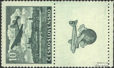 Produktbild von Briefmarken Tschechoslowakei 1946 Mi 496Zf mit Zierfeld postfrisch Flugpost