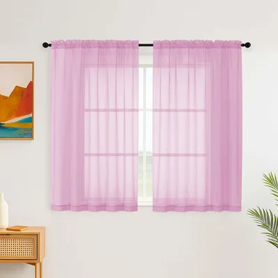 Produktbild von Voile Vorhänge - Halbtransparent mit Stangentasche - 2er Set - Rosa - H 122 x B 150 cm