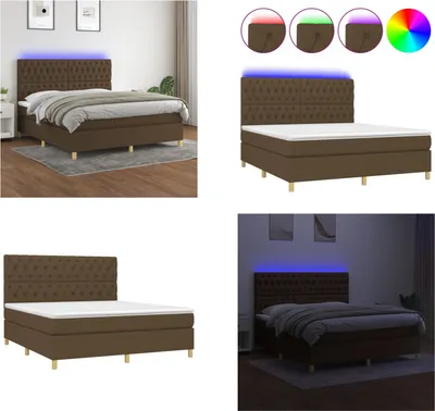 Produktbild von vidaXL Boxspringbett mit Matratze & LED Dunkelbraun 160x200 cm Stoff - Boxspringbett - Boxspringbetten - Bett - Schlafzimmermöbel