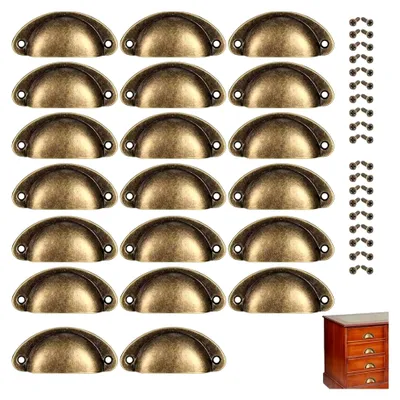 Produktbild von Culp Vintage Möbelgriffe – Set mit 20 Muschelgriffen für Apothekerschränke und mehr – Robuste Eisen-Muschelgriffe im antiken Stil