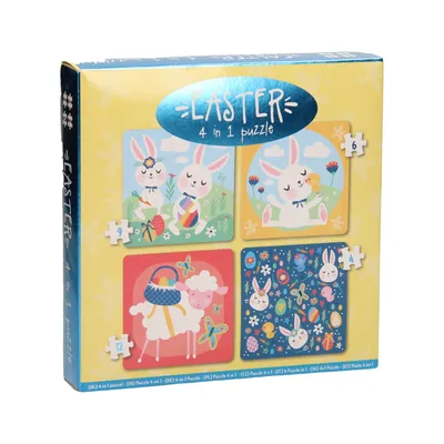 Produktbild von Vier verschiedene Osterpuzzle in einem Set: 4, 6, 9 und 12 Teile für Kinder