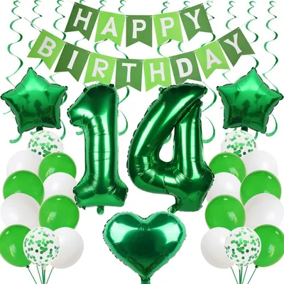 Produktbild von Luftballons 14. Geburtstag Grün Set mit Girlande für Jungen & Mädchen