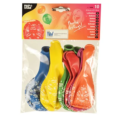Zdjęcie produktu dla Papstar bunte Luftballons Happy Birthday farbig sortiert 10 Stück