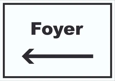 Produktbild von Foyer Schild mit Text und Richtungspfeil links Eingangshalle waagerecht A3 (297x420mm)