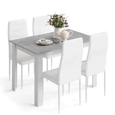 Image de Mondeer Ensemble de table de salle à manger Ensemble de table de salle à manger avec 4 chaises Table de cuisine en bois Gris+Blanc