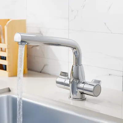 Küchenarmatur, schwenkbarer Auslauf, Doppelgriff, Monobloc