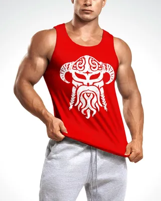 Produktbild von Herren Tank-Top Viking Wikinger Helm Nordmänner Muskelshirt Muscle Shirt Neverless® rot L