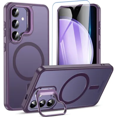 Image de Coque pour Samsung Galaxy S25/S24, compatible MagSafe, avec support anneau et film protecteur d'écran, couleur violette