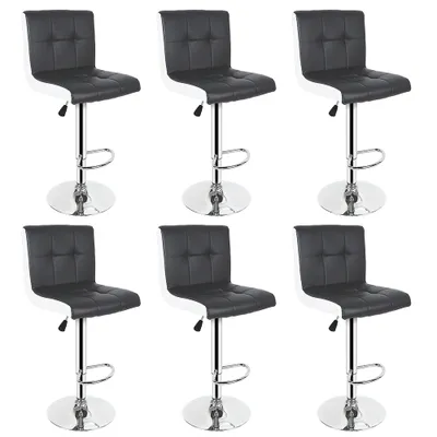 Image de lot de 6 tabourets de bar réglables en hauteur Tabouret de bar avec dossier Tabouret de bistrot en similicuir et métal