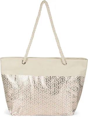 Zdjęcie produktu dla styleBREAKER Torba plażowa XXL z metalicznym nadrukiem kostki nieskończoności | damski shopper z zamkiem błyskawicznym i uchwytem ze sznurka | duża torba plażowa 57 x 36 x 18 cm