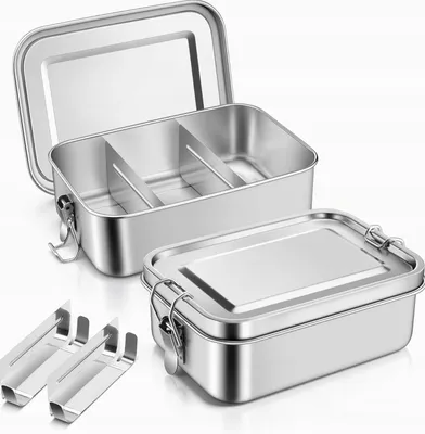 Produktbild von Edelstahl Lunchbox 1400ml mit Trennwänden, verschließbar, langlebig