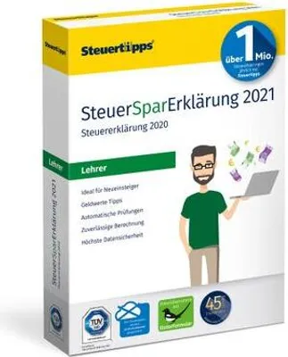 Produktbild von SteuerSparErklärung für Lehrer 2021, Schritt-für-Schritt Steuersoftware für die Steuererklärung 2020, Steuer CD-Rom für Windows 10 und 8