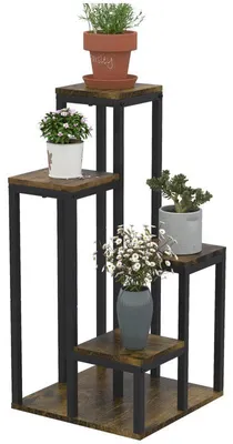 Immagine prodotto di Supporto per piante a 4 livelli - Scaffale per fiori | Colore: Marrone rustico | Dimensioni: 40x40x81 cm