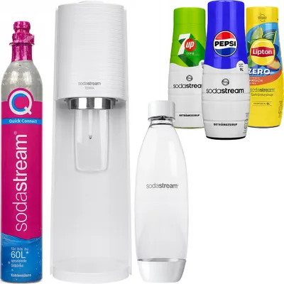 Produktbild von Sodastream Terra Wassersprudler Weiß 1L Flasche 3 Sirupe Quick Connect