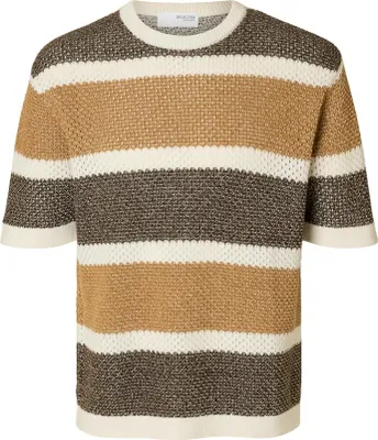 Produktbild von Damen Kurzarm-Pullover mit Streifenmuster, Rundhals und strukturiertem Strickdesign