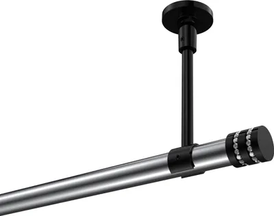 Produktbild von Interdeco Gardinenstange / Vorhangstange Chrom / Schwarz, Typ Sonette Estana (Glitzerkappe) ohne Ringe, Deckenmontage, 20 mm Ø 1-läufig, 260 cm