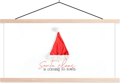 Produktbild von MuchoWow® Textilposter Winter - Zitat - Weihnachtsmannmütze 120x60 cm mit holzfarbenen Rahmen - Klemmleiste
