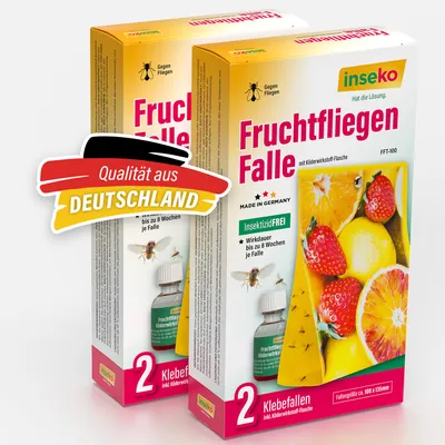 Produktbild von inseko 2x Fruchtfliegen Falle I effektive Obstfliegenfalle I inkl. Fruchtfliegenköder und 2 Klebefallen (442369)