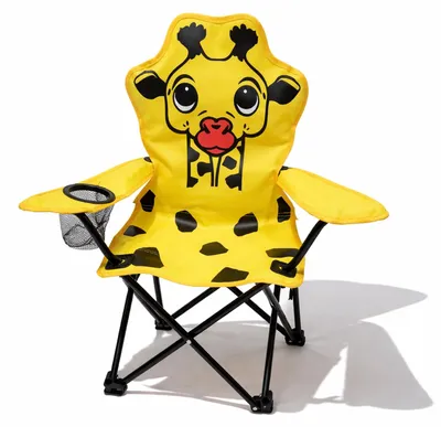 Kinder Anglersessel Gelb mit Getränkehalter und Tasche Motiv Giraffe