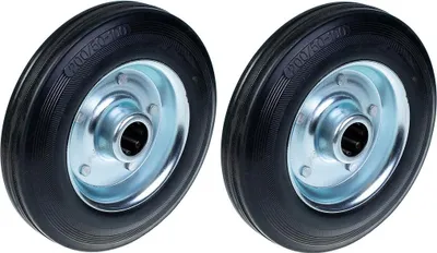 Immagine prodotto di ruota da 200 mm 8" in gomma nera con centro in acciaio stampato 185 kg - Set di 2