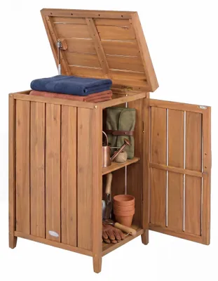 Produktbild von KOMFOTTEU Paketkasten aus Akazienholz, Paketbox mit Deckel & Seitentür, Aufbewahrungsbox mit herausnehmbarem Boden & rutschfesten Füßen, Standbriefkasten für mehrere Pakete, für Veranda & Garten