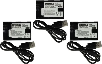 Produktbild von EXTENSILO 3x Akku Ersatz für Canon LP-E6 für Kamera (2250 mAh, 7,4 V, Li-Ion), USB-C Buchse