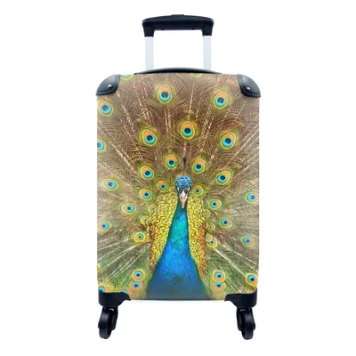 Produktbild von MuchoWow® Koffer Handgepäck Trolley Rollkoffer Kleine Reisekoffer mit 4 Rollen - Pfau - Vogel - Blau - Cabin Size < 55x40x23 cm & 55x40x20 cm - Fotokoffer - Kabinenkoffer - Boardgepäck - Reise-Box - Reisekoffer - Reisegepäck - Koffer mit Bild - Trolley für Kinder