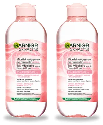Immagine prodotto di 2 flaconi di Garnier SkinActive Acqua Micellare Detergente con Acqua di Rose, 400 ml - Confezione vantaggiosa - 2 pezzi