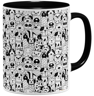 Kaffeetasse mit Hundemotiv, Keramik, 325 ml, Schwarz