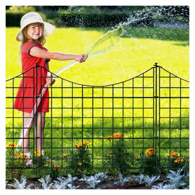 Produktbild von Teichzaun Gartenzaun Steckzaun Komplettset Metall 10 Zaunelemente Länge 7,5 m, Inkl. 12 Befestigungsstäbe, Hundezaun, Gitterzaun Set für Tierbarriere (Unterbogen, Grün)
