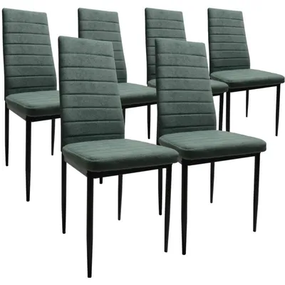 Obrázek produktu pro Sada 6 jídelních židlí, sametově zelené, čalouněné židle s kovovými nohami, černé, voděodolné, moderní design, snadná montáž