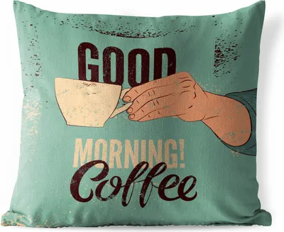 Produktbild von MuchoWow® Outdoor Kissen - Kaffee - Zitate - Retro - Guten Morgen! Kaffee - Zitate - 60x60 cm - Wetterfest - Lounge Kissen - Dekoration - Schlaf Kissen