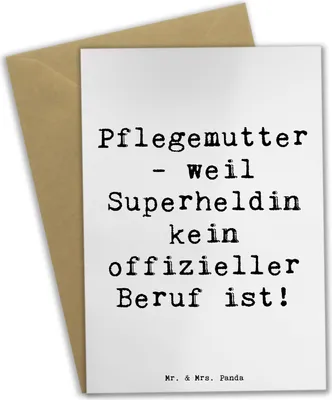 Produktbild von Mr. & Mrs. Panda Grußkarte Spruch Pflegemutter Superheldin - Weiß - Geschenk, Familienmitglieder, Freude, einladungskarten, weihnachtskarten, Erziehung, Verantwortung