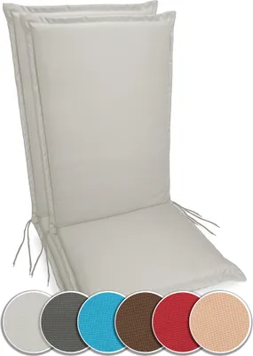 Produktbild von sunnypillow 2er Set Gartenstuhlauflagen  120 x 50  extra Dicke 9cm   Hochlehner Auflagen waschbar wasserdicht  Polsterauflagen Outdoor Stuhlauflagen Polster Sitzkissen Gartenstuhl  Grau