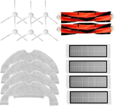 A collection of robot vacuum cleaner accessories arranged on a white background.