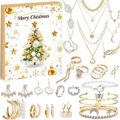 Produktbild von Schmuck Adventskalender 2025, Adventskalender Schmuck 2025, Weihnachtskalender Geschenk fš¹r Kinder Teenager Frauen M?dchen, 24 Tage Weihnachten Countdown Kalender (C)