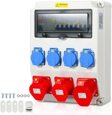 Image de Distributeur électrique mural CEE, adaptateur mural IP44 pour chantier, 1 x 32A, 2 x 16A, 4 x 230V, avec disjoncteur différentiel