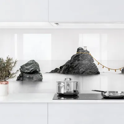 Produktbild von Küchenrückwand Natur selbstklebend - 0.35 mm Wandpaneel wasserfest Asien schwarz weiss Motiv Spritzschutz fugenlos