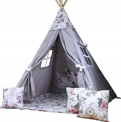 Produktbild von Schönes Kinder Spielzelt TIPI SET Teepee zelt Tippi Bodenmatte mit Zubehör Kissen für Junge oder Mädchen Geschenk Idee