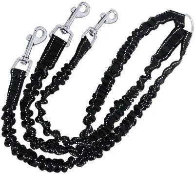 Image de Harnais pour chien noir à trois points, avec système de fixation à triple boucle et élastique