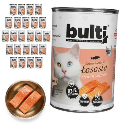 Obrázok produktu pre BULTI | Krmivo pre mačky s lososom – súprava mokrého krmiva, 4 konzervy po 400 g – konzervy s krmivom pre mačky