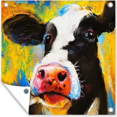 Produktbild von MuchoWow® 100x100 cm Outdoor-Poster Gartendeko Sichtschutz Garten Poster für den Garten  Gemälde - Ölfarbe - Kuh - Tiere