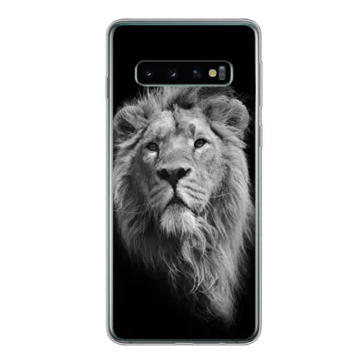 Produktbild von MuchoWow® Handyhülle Schutzhülle Hülle für Samsung Galaxy S10 Asiatischer Löwe vor schwarzem Hintergrund in Schwarz und Weiß Silikon Softcase Handy Hülle - Handytasche