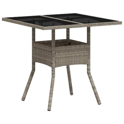 Image de vidaXL Table de jardin avec plateau en verre gris clair 80x80x75 cm Poly rotin